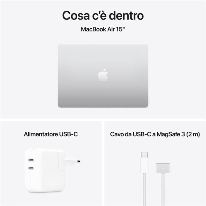 Apple MacBook Air 2025 15" 256GB M4 10C/10G 16GB Argento MW1G3T/A