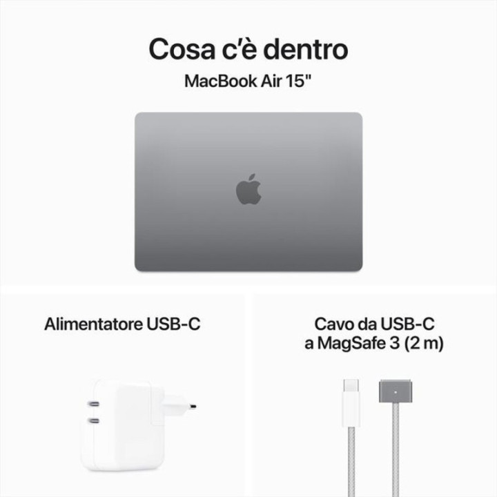 Apple MacBook Air 15" 2024 M3 8C/10G 16GB Ram 256GB Grigio MC9D4T/A