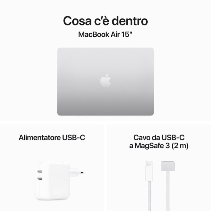 Apple MacBook Air 2024 15" M3 8C/10G 8GB Ram 256GB Argento MRYP3T/A